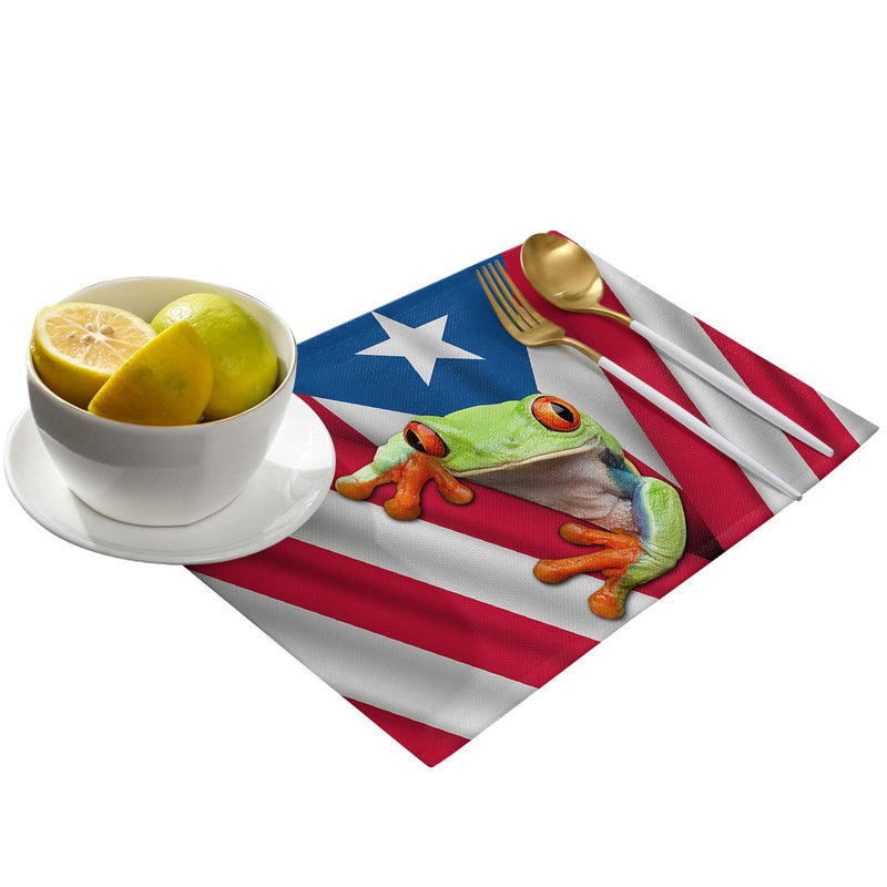 Cloud Dream Home Placemats, Heat-Resistant Placemats Tropical Coconut Tree Frog Anti-Skid Washable PVC Table Mats Puerto Rico Flag Kitchen Dining Table Decoration - Set of 6 - PawsPlanet Australia
