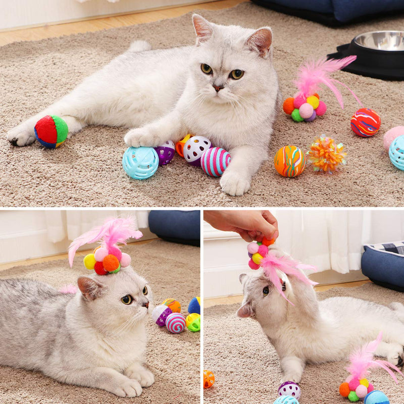 POPETPOP 18Pcs Cat Toys Assortments, Interactive Kitty Cat Ball Toys With Bell, Feather, Crinkle, Plush, Knit For Indoor - PawsPlanet Australia