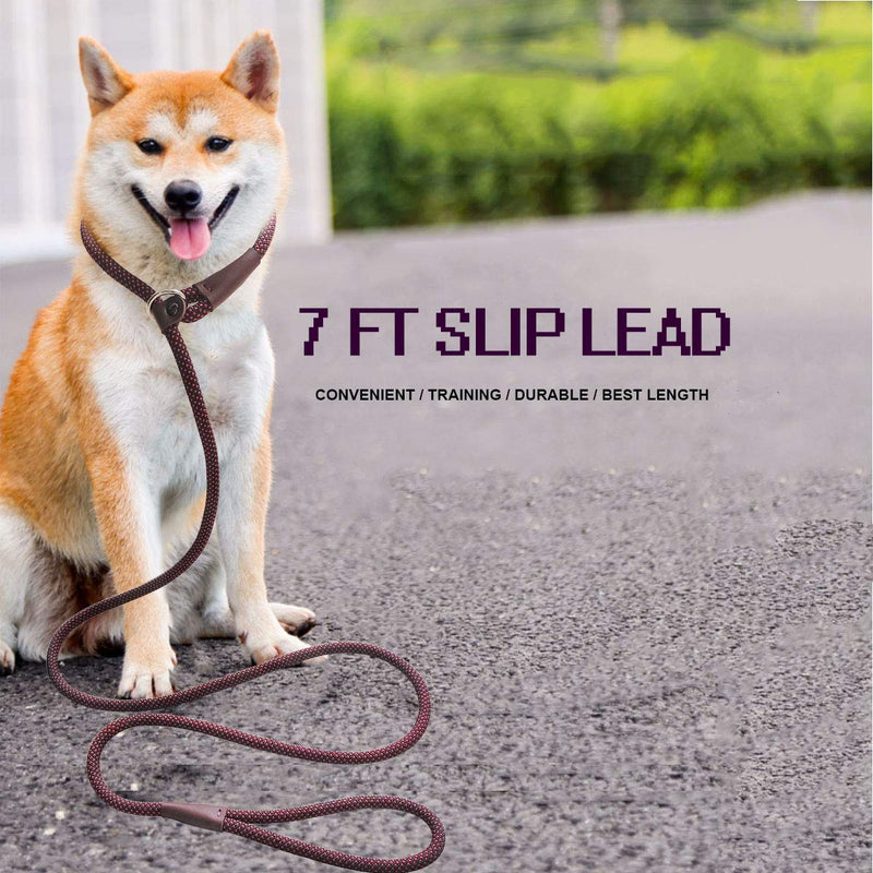 MayPaw 7FT Dog Slip Lead, Durable Strong Nylon Rope Lead, 6mm & 12mm Thick Dog Training Lead for Small Medium Large Dogs 1/2"*7ft Black red dot - PawsPlanet Australia