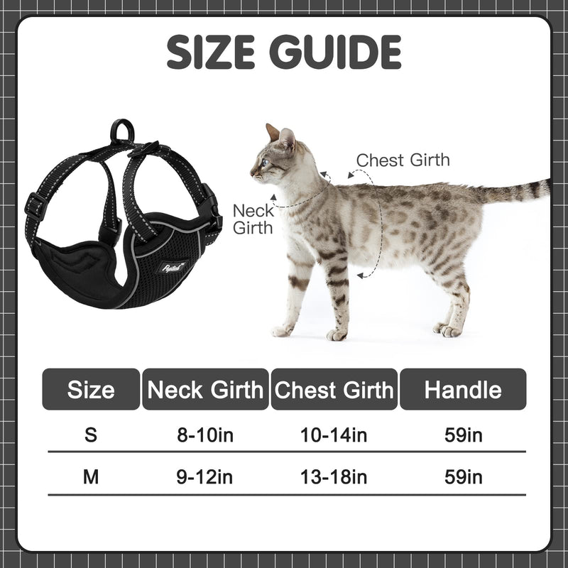 PUPTECK Air-Mesh Cat Harness and Leash - Escape Proof Vest Harness for Kitten Outdoor Walking, Reflective for Safety at Night, Breathable on Hot Days for All Boy or Girl Kitty Small Black - PawsPlanet Australia