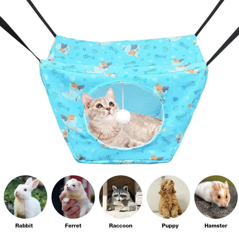 Cat Cage Hammock, Soft Breathable Tier Hanging Pet Cage Hammock with Adjustable Straps and Metal Hooks Double Layer Cat Cage Pet Bed for Kitten Puppy Cats Dogs Small Pets Blue - PawsPlanet Australia