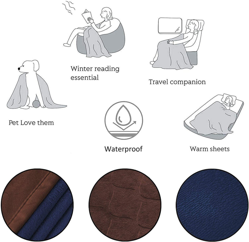 fuguitex Waterproof Dog Blanket Bed Cover Dog Crystal Velvet Fuzzy Cozy Plush Pet Blanket Throw Blanket for Couch Sofa 40*60” Chocolate+navy - PawsPlanet Australia