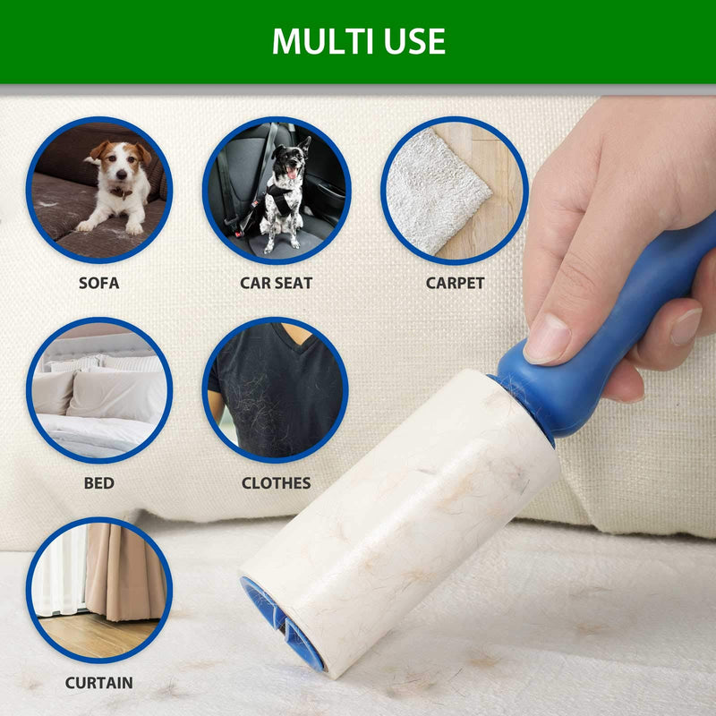 MUDEELA lint roller for animal hair with 6 replacement rollers, extra sticky lint roller for clothes, sofa, bed and carpet - animal hair removal, dust remover for animal hair, cat hair, dog hair, blue, white - PawsPlanet Australia