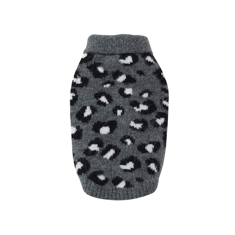 [Australia] - PASRLD Dog Sweater Leopard Pattern Dog Turtleneck SweatersKnitwear Warm Pet Sweater for Fall Winter S Gray 