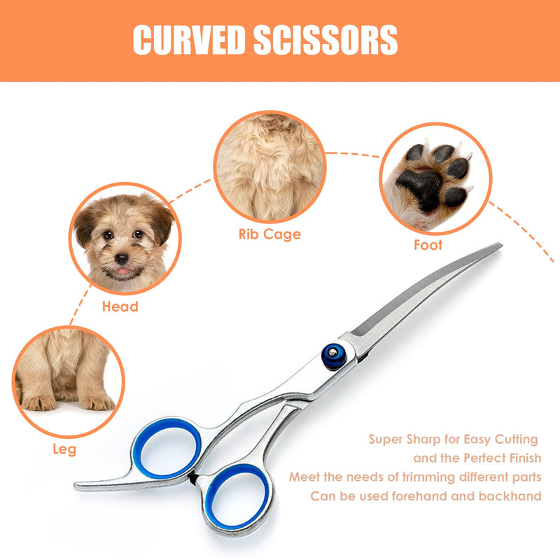 Punwey dog scissors, dog scissors, 6 inches, curved scissors, fur scissors, dog grooming scissors, stainless steel, fur grooming scissors, dog hair scissors for pets, dogs and cats - PawsPlanet Australia
