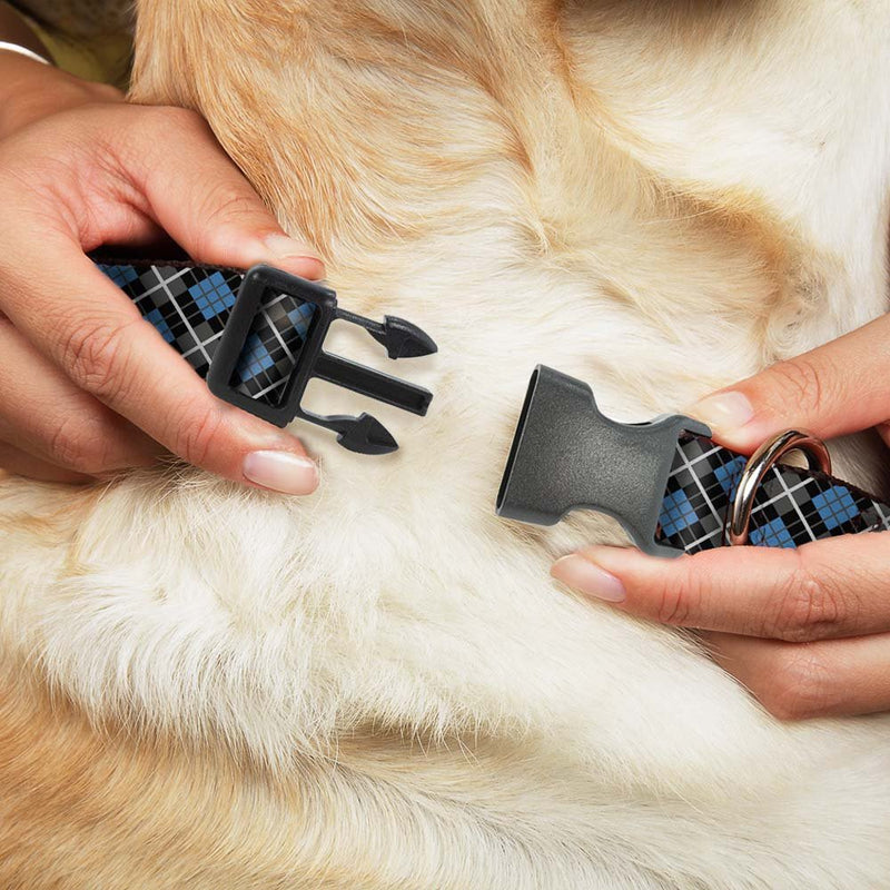 [Australia] - Buckle-Down Dog Collar Plastic Clip Argyle Black Gray Turquoise Available in Adjustable Sizes for Small Medium Large Dogs 1" Wide - Fits 11-17" Neck - Medium 