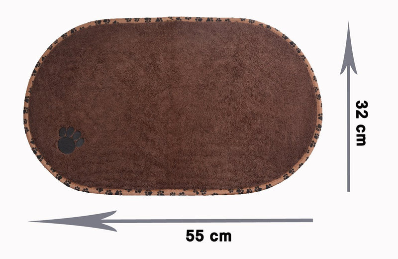 [Australia] - SINLAND Microfiber Pet Bowl Mat Dish Drying Mat with Anti-Skid Backing 12.5 Inch x 21.5 Inch Brown Oval 