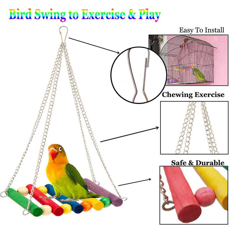 8 Pcs Bird Parakeet Cockatiel Parrot Toys, ESRISE Hanging Bell Hammock Swing Toy Wooden Perch Mirror Chewing Toy for Small Parrots, Conures, Love Birds, Small Parakeets (Muliti-A) - PawsPlanet Australia