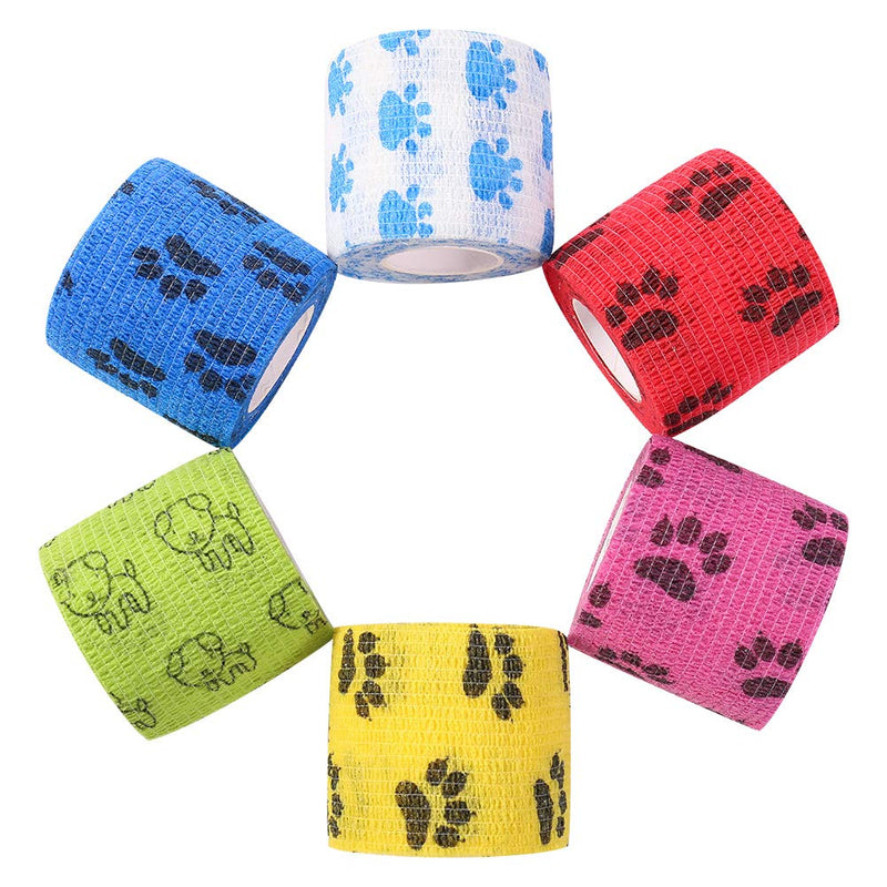 Heyu-Lotus 6 Rolls Pet Vet Wrap, Self Adhesive Cohesive Bandage Non-Woven Elastic Breathable Vet Wrap Bandage Tape for Pet Animals, 5cm x 4.5m - PawsPlanet Australia