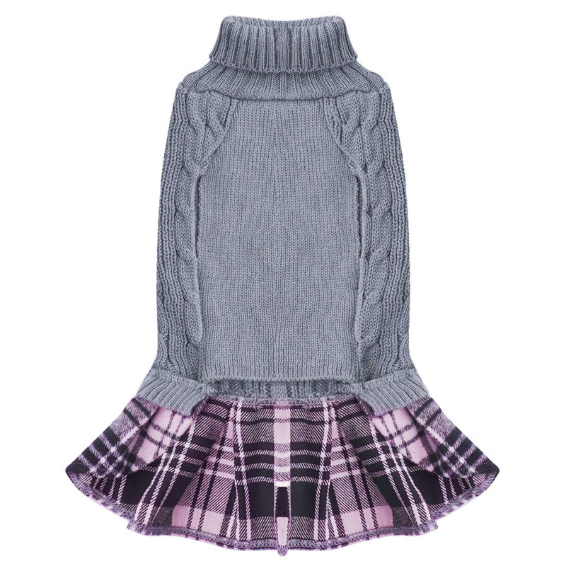 kyeese Dog Sweater Dress Plaid with Bowtie Turtleneck Dog Pullover Knitwear Pet Sweater for Fall Winter X-Small Pink - PawsPlanet Australia