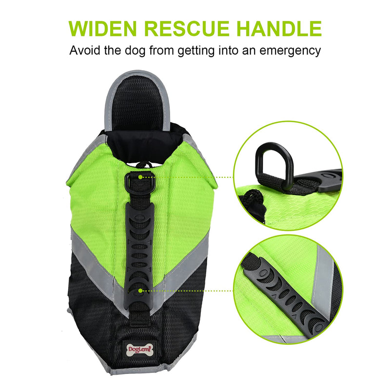 Lychee Dog Safety Vest Swimsuit, Adjustable Pet Life Jacket with Widen handle, Reflective strip, safety buckle and neck board for Dogs Safety at Pool, Beach, Boating (Green, L) Green Large - PawsPlanet Australia