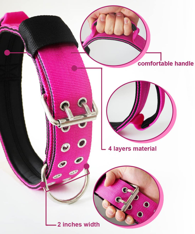 Dog Collar for Large Dogs - 2 in Hot Pink Collars with Handle for Extra Large Breed Dogs, Heavy Duty K9 Nylon Pet Tactical Collar XL, Best Choice for Pitbull German Shepherd Doberman Rottweiler 17"-22" - PawsPlanet Australia