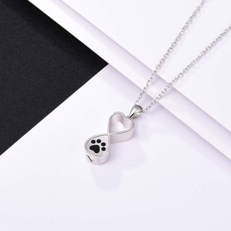 YLT Sterling Silver Cremation Jewelry Urn Necklace for Ashes for Pet Paw Print Memorial Ash Jewelry Keepsake Infinity Urns Pendant Necklaces for Pet's Cat Dog's Ashes Black - PawsPlanet Australia