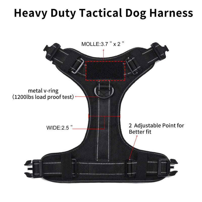 ROBITGOG Tactical Dog Harness Reflective Breathable Service Dog Pet Vest Easy Control Handle 2 Metal Buckle Suitable for Medium/Large Tactical Dog Black M (Neck:18"-24" ; Chest:28"-35" ) - PawsPlanet Australia