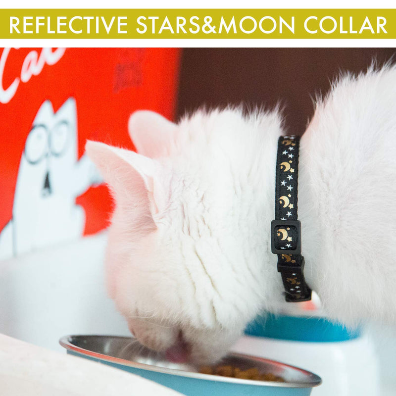 Upgraded Version - Cat Collar Stars and Moon, 4-Pack, Reflective with Bell, Solid & Safe Collars for Cats, Nylon, Kitty Collars, Pet Collar, Breakaway Cat Collar, Free Replacement Black, Red, Blue, Purple - PawsPlanet Australia