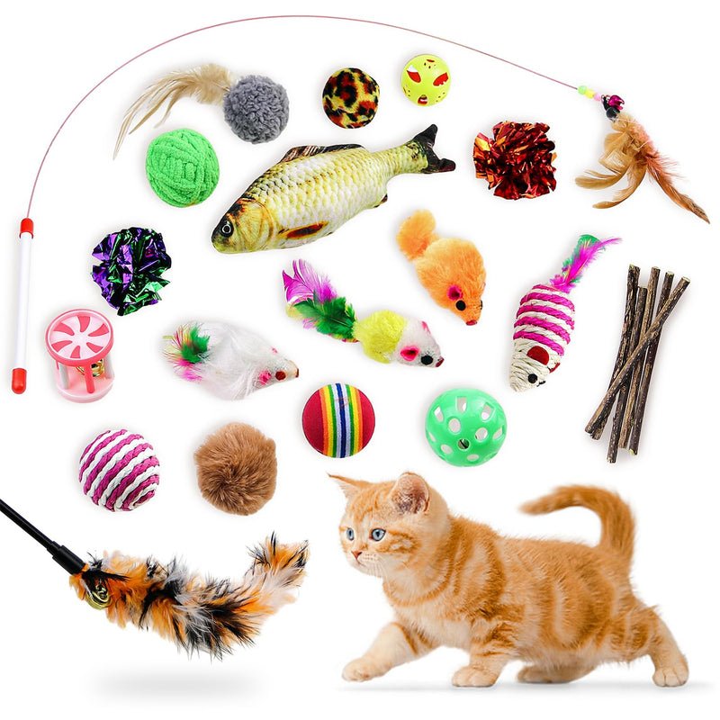 GaiusiKaisa Cat Toy Set 23 Pieces Funny Exercise Cat Interactive Toy Kitten with Play Mice, Feathers, Matatabi, Cat Fishing Rod, Balls, Fish - PawsPlanet Australia