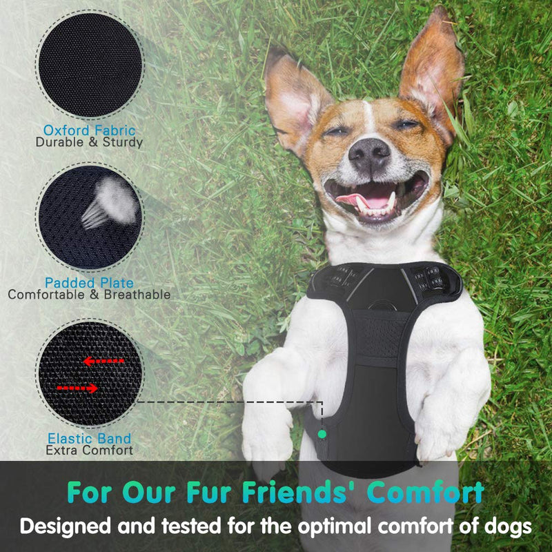 Eagloo Dog Harness No Pull, Walking Pet Harness with 2 Metal Rings and Handle Adjustable Reflective Breathable Oxford Soft Vest Easy Control Front Clip for Small Medium Large Dogs Black - PawsPlanet Australia