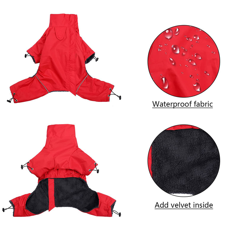 Geyecete1/2 Leg Trouser Suit,Adjustable Reflective Dog Jacket, Thick Padded Comfortable Winter Dog Coat Four Legs Coat-Red-XXL XXL (Back Length 55CM) Red - PawsPlanet Australia