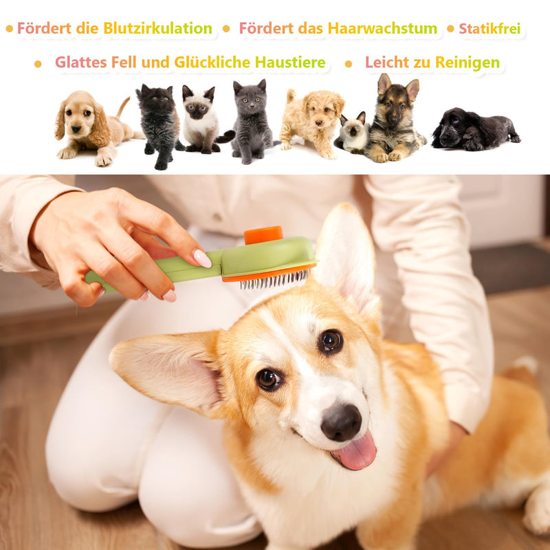 Cat brush, dog brush, pack of 2 pet brushes, self-cleaning dog cat brush with one button, brush for pet grooming for removing undercoat, loose fur and dirt with handle - PawsPlanet Australia