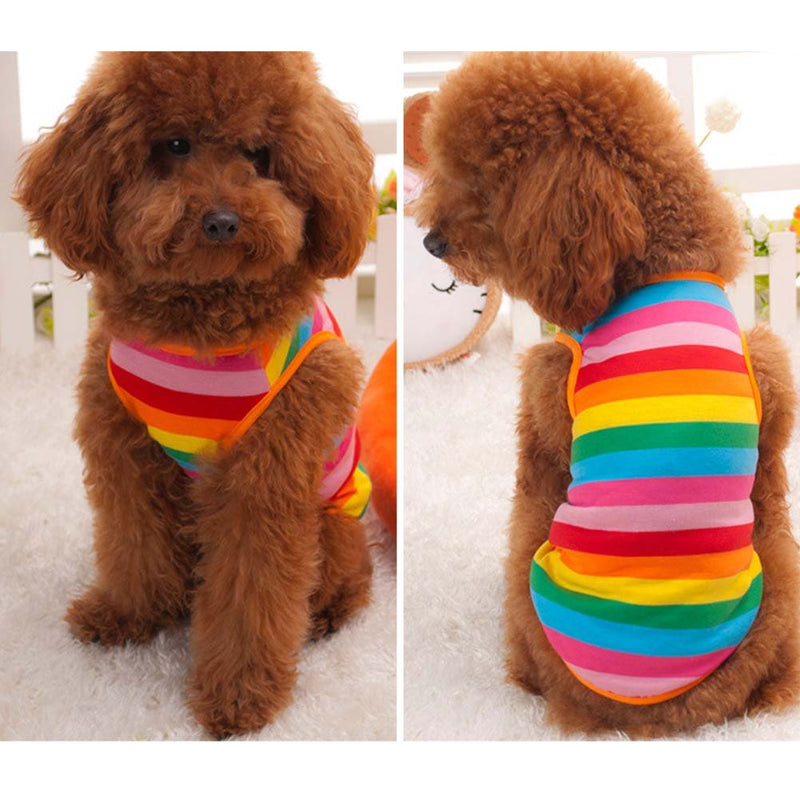 Ztl Rainbow Stripe Dog Shirts Pet T-Shirt Cotton Vest Puppy Apparel Dog Cat Clothes M - PawsPlanet Australia