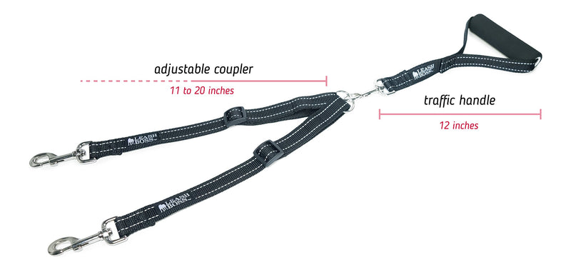 [Australia] - Leashboss Duo - Adjustable Double Dog Leash for Large Dogs - Reflective No Tangle Leash for Walking Two Dogs at Once Coupler with Handle 