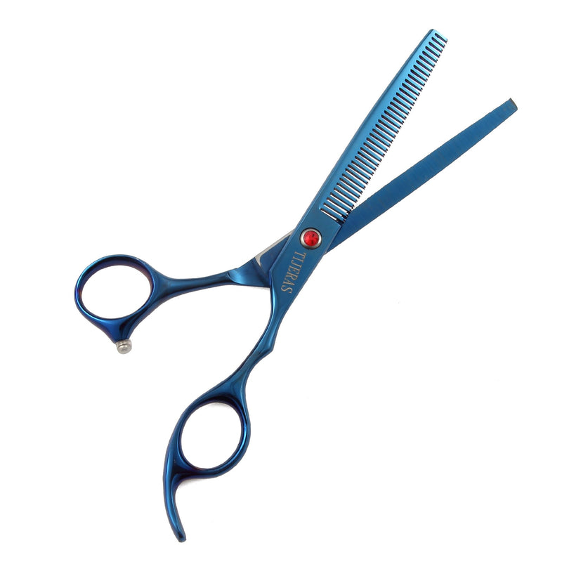 [Australia] - TIJERAS7/8" Pet Dog Grooming Thinning Scissors Kit Cat Dog Grooming Shears Japanese 440C Blade Trimmers Blunt Tip Scissor for Groomer -One Set 4 Pcs 7.0 Inch Dazzling Blue 