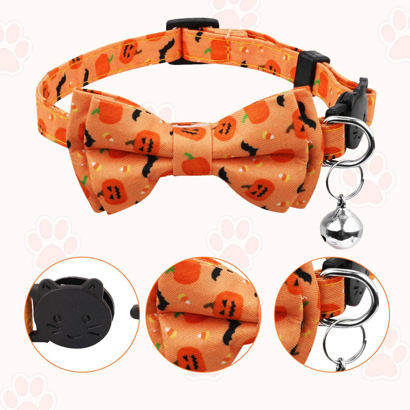 SAVITA 2pcs Halloween Cat Collar, Adjustable Cat Collar with Bow Printed Pumpkin Bats Pattern Cat Collar Breakaway with Silver Bell Cute Collar for Kittens Puppies - PawsPlanet Australia