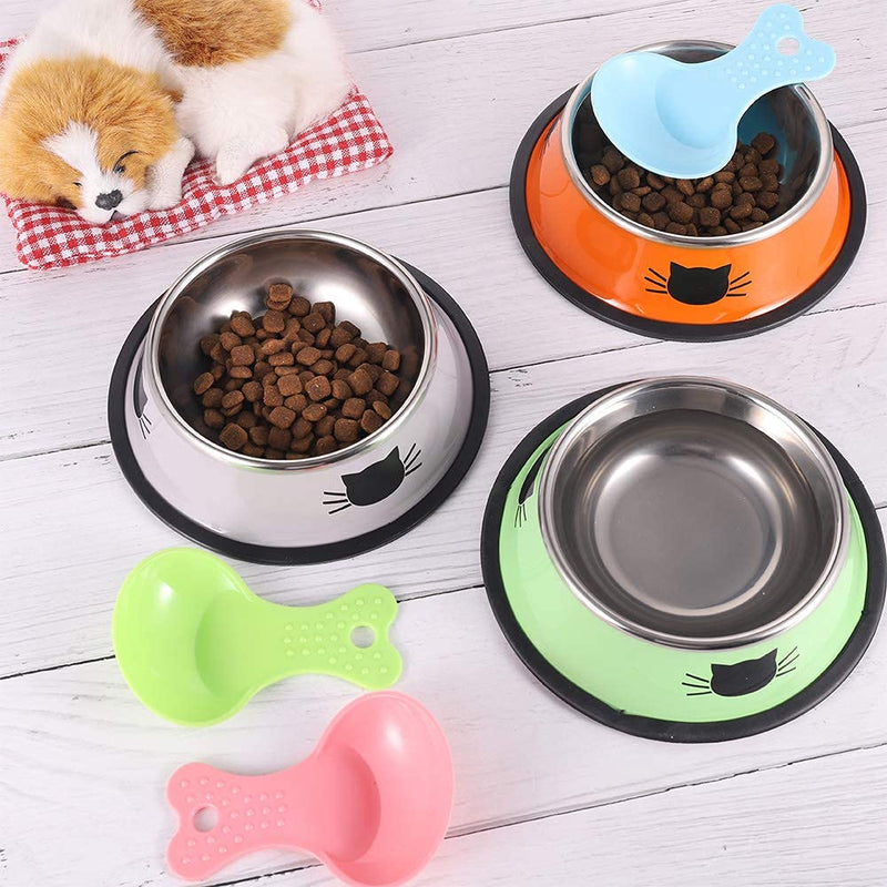 Heyu-Lotus 3 PCS Cat Bowls, Stainless Steel Cat Food & Water Bowl Anti-slip Base Pet Feeding Bowls with Scoops for Cats, Rabbits, Puppy - PawsPlanet Australia