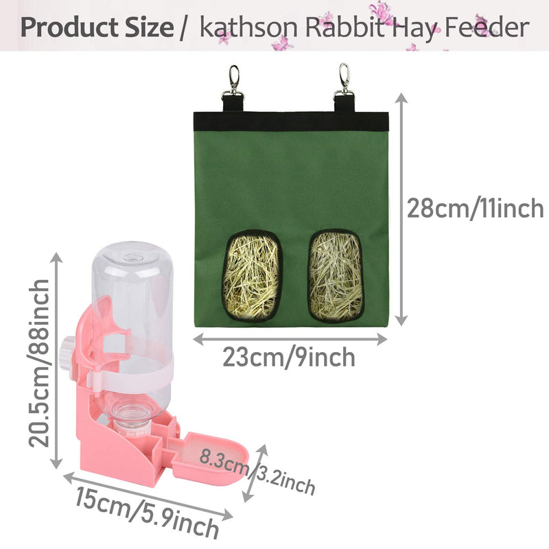 kathson Bunny Hay Feeder Bag, Small Animal Hanging Feeder Sack Hay Bag Holder with Rabbit Water Bottle Automatic Dispenser Water Feeder for Guinea Pig Hamster Chinchilla Hedgehog(2PCS) - PawsPlanet Australia