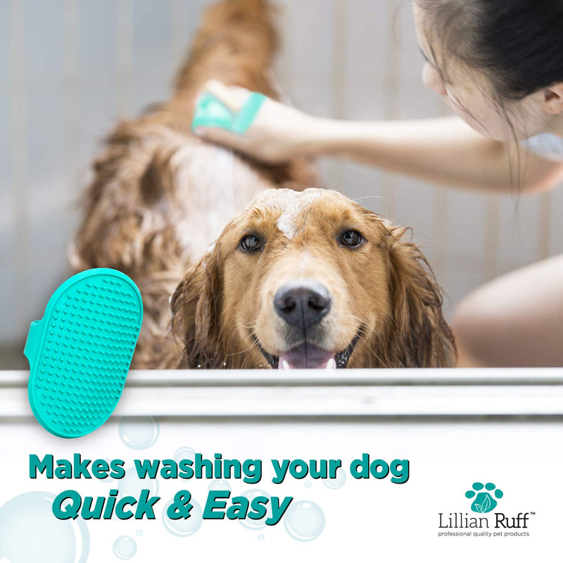 [Australia] - Lillian Ruff Dog Bath Brush - 2 Pack of Flexible Rubber Dog Shower Brush with Adjustable Strap - Soothing Massage Bristles Produce More Lather, Reduce Bath Time, Remove More Dirt & Loose Hair Teal 