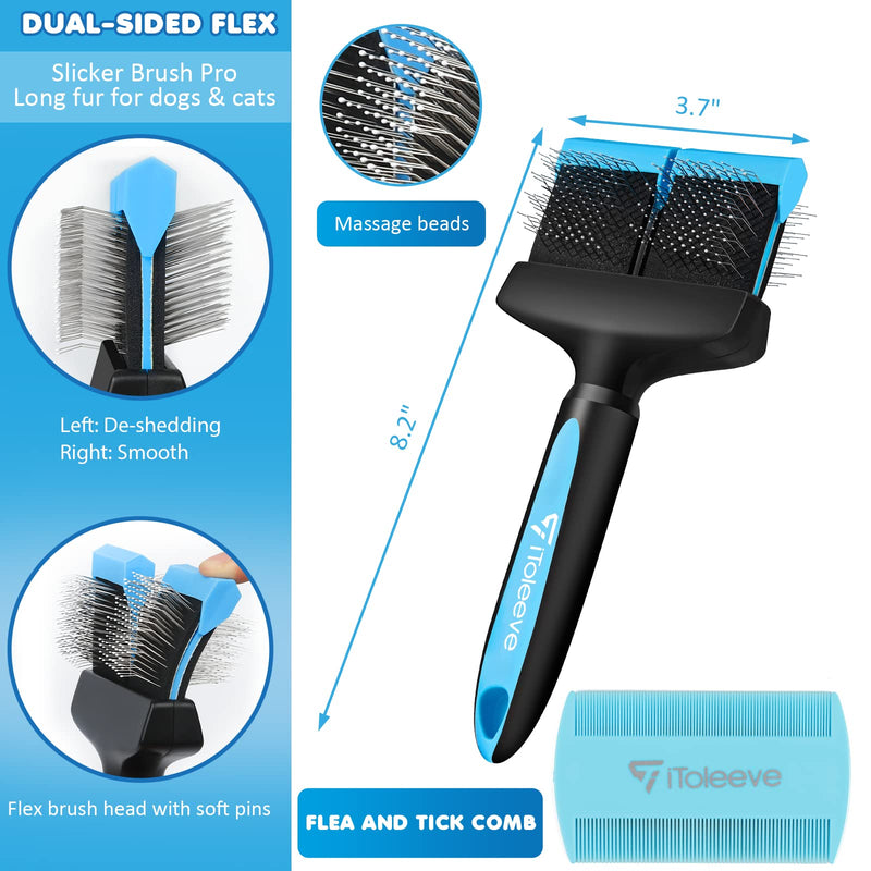 iToleeve LED Dog Nail Clipper with Light and Safety Guard, Illuminates Cats & Dogs Nails, Slicker Brush for Dogs, Dual Flexible Brush Follows the Natural Contours of the Body, Gently Removes Undercoat - PawsPlanet Australia