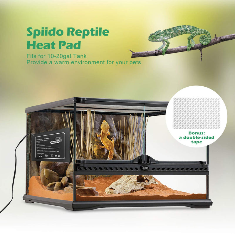 Spiido MET Certified Reptile Heat Pad - Adjustable Temperature Under Tank Heater for 10-20gal/30-40gal Tank, Terrarium Heat Mat for Turtle/Snake/Lizard/Frog/Spider/Plant Box 1 Pack-6" X 8" - PawsPlanet Australia