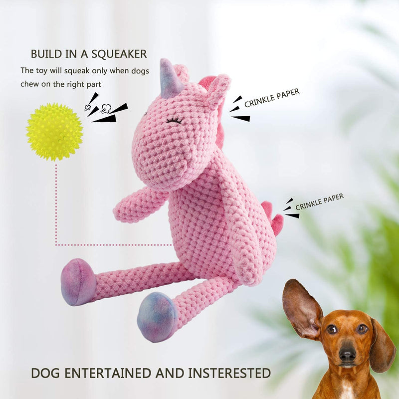 GOOLA Dog Squeaky Toys Interactive Toys Durable Plush Toy Chew Dog Toys with Squeaker and Crinkle Paper for Squeaky Plush Dog Toys Pack for Puppy Small Middle Large Dogs,Unicorn Soft Pet Toys - PawsPlanet Australia