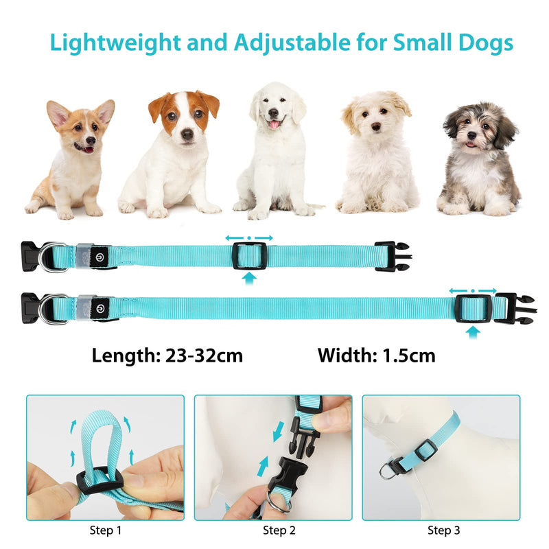 PcEoTllar Dog Collar Luminous for Small Dogs LED Collar Dogs USB Rechargeable Light Collar Luminous Collar Puppy Safety for Night with 3 Light Modes, Blue XS (25-32cm, 1.5cm) - PawsPlanet Australia