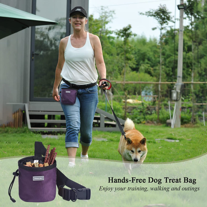 VIVAGLORY Dog Treat Bag, Hands-Free Puppy Training Pouch with Adjustable Waistband and Built-in dog waste bag dispenser, 2 Ways to Wear, Purple Basic - PawsPlanet Australia