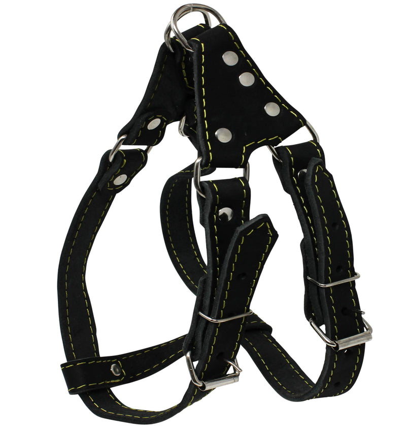 [Australia] - Genuine Leather Medium 22.5-26 Chest 3/4-inch Wide Adjustable Dog Step-in Harness Black by DML 