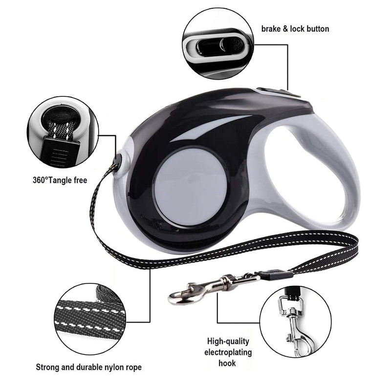 Extendable dog leash, extendable cat leash, flex leash small dog 5 m, max 15 kg (black) black - PawsPlanet Australia