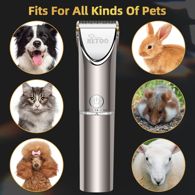 Dog Clipper Professional Pet Hair Trimmer HETOO Dog Hair Clipper, Low Noise, High Performance, Rechargeable, Wireless, Dog Hair Trimmer Kit with LCD Display for Dog Cat Pet Dog Grooming Kit - PawsPlanet Australia
