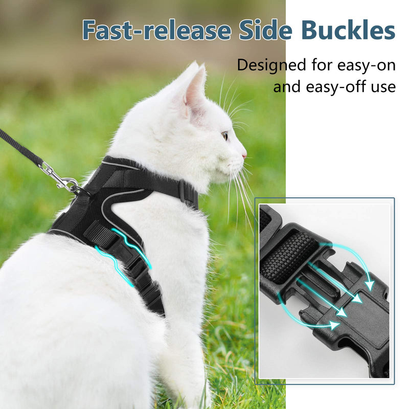 rabbitgoo Cat Harness and Leash Set for Walking, Plush Escape Proof Walking Outdoor Vest for Cold Weather, Adjustable Easy Control Reflective Strips Jacket, Black, XS (Chest: Chest: 13.5"-16") - PawsPlanet Australia