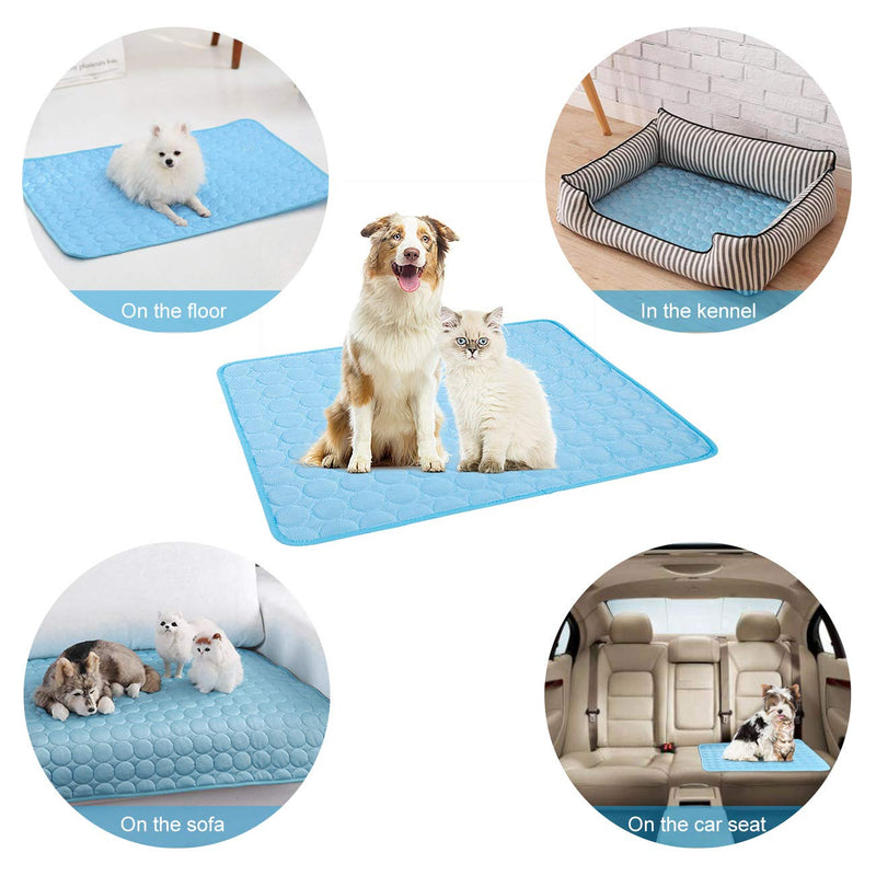 TPYQdirect Pet Cooling Mat for Dogs Cats Puppy, Washable Dog Cooling Pad Blanket Ice Silk Sleeping Pad Blanket, Indoors&Outdoors Summer Self Dog Cooling Mats for Kennel Sofa Bed Cars L:28×22inch Blue - PawsPlanet Australia