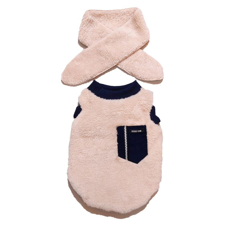 D DOGGY STAR Big Dog Clothes Warm Fleece Sweaters Scarf Set Configuration for Large Medium Small Dogs (6XL,Scf NVY Pkt) Warm Fleece T 6XL Navy Pocket - PawsPlanet Australia