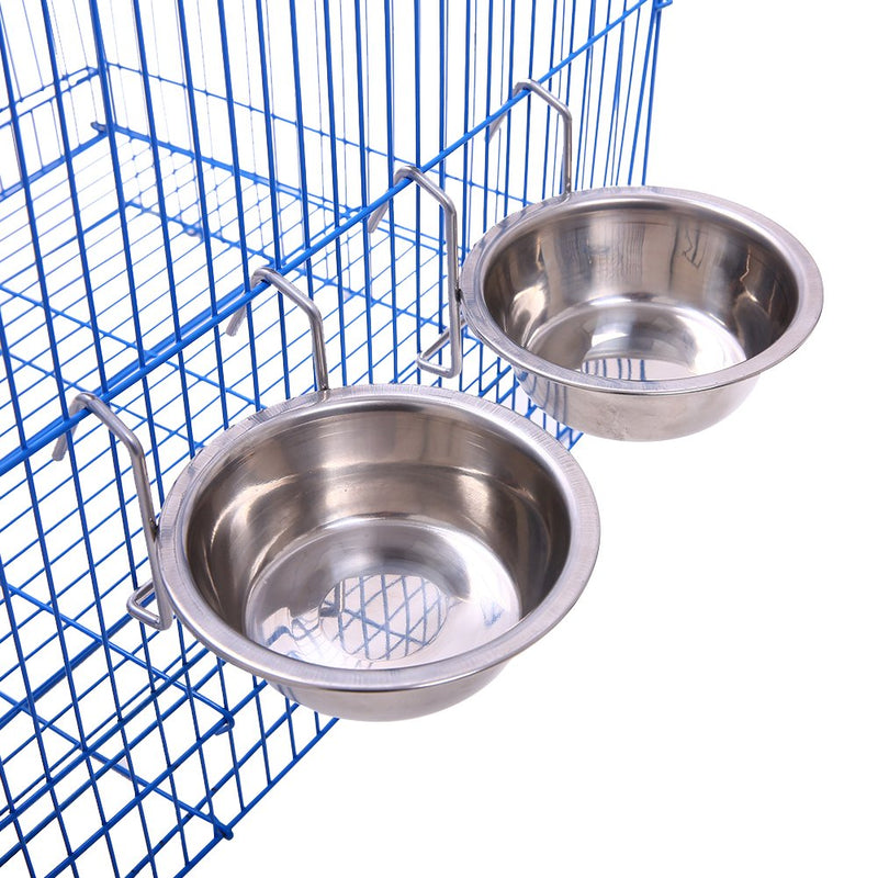 [Australia] - QBLEEV Birdcage Bird Feeder Birds Bowls for Cage Parakeet Food Dish Parrot Feeders Water Bowls Stainless Steel Dishes Coop Cups with Wire Hook for Small Animals Finches Lovebirds[2 Pack] 