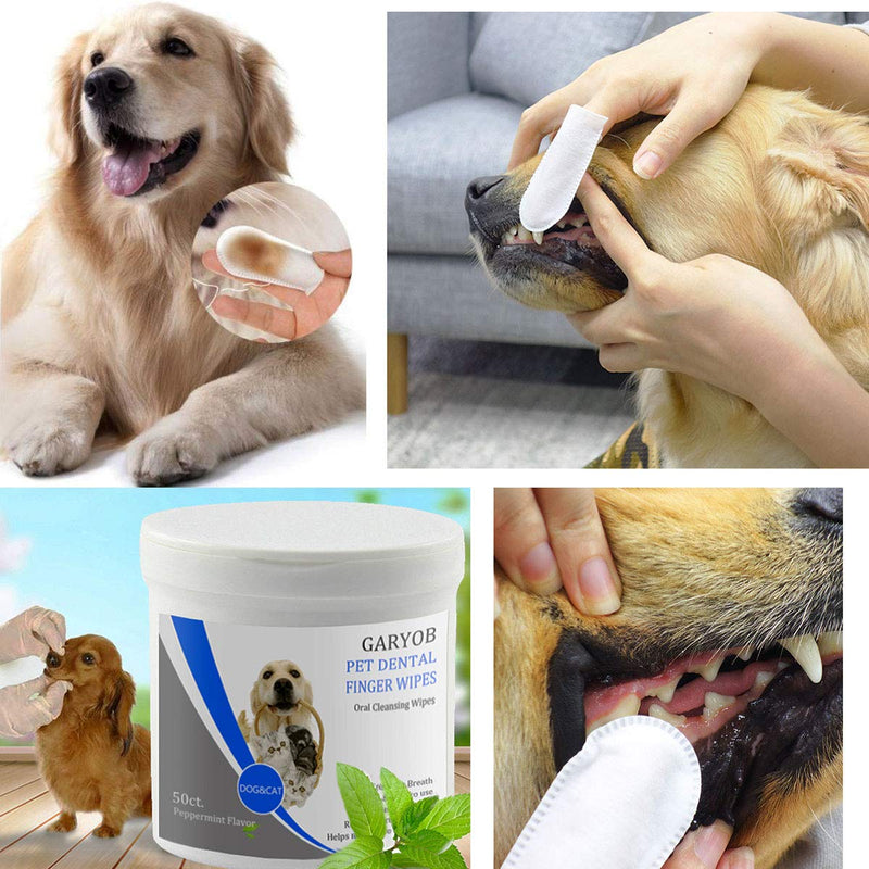 GARYOB Pet Dental Fingers Wipes, Oral Cleansing Teeth Wipes Pads for Dogs and Cats - Optimize Oral Health, Freshen Breath- 50 Wipes - PawsPlanet Australia
