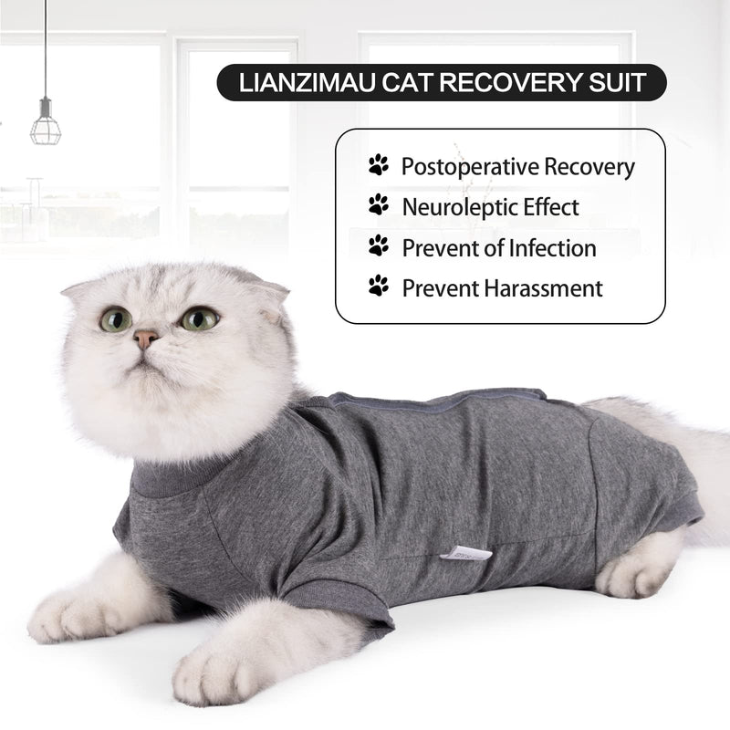 LIANZIMAU Cat Bodysuit After Surgery Cat Bodysuit for Cats Surgery Long Sleeve One-Piece Cat Clothing E-Collar Alternative L (Pack of 1) Grey - PawsPlanet Australia