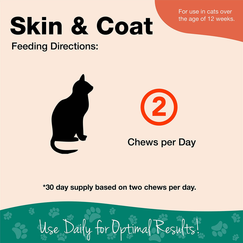 NaturVet – Skin & Coat Plus Omegas For Cats – 60 Soft Chews – Supports Healthy Skin & Glossy Coat – Enhanced with Omega-3, Omega-6 & Biotin – 30 Day Supply 60 Count (Pack of 1) - PawsPlanet Australia