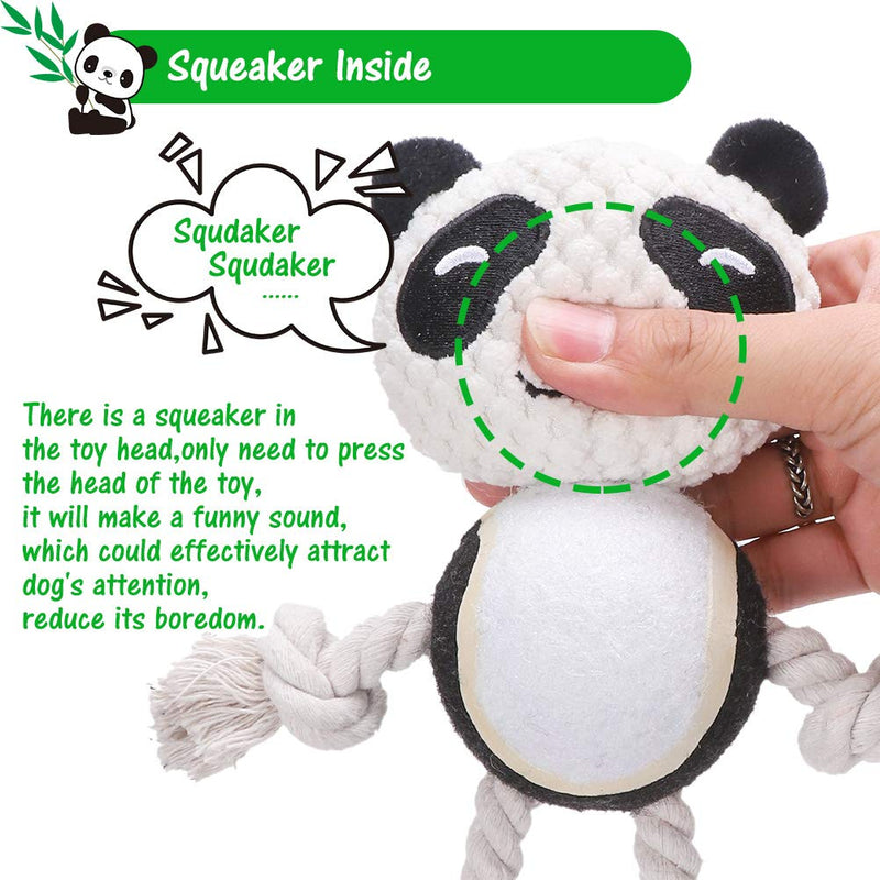 Dog Rope Toy - Pet Durable Panda Chew Toy with Tennis Ball Body and Built-in Squeaker Head for Puppy Teething Black - PawsPlanet Australia