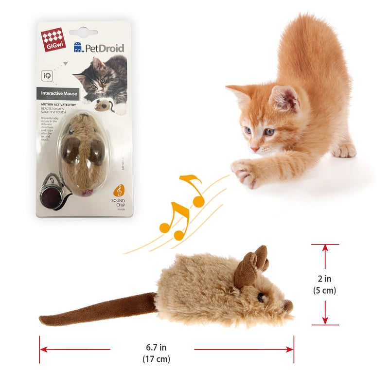 Gigwi Interactive Cat Toy Mouse, Electric Moving Cat Toy with Furry Tail, Automatic Cat Toy Squeaky Mice for Cats Inddor/Outdoor Exercise Brown Mouse (Original) - PawsPlanet Australia