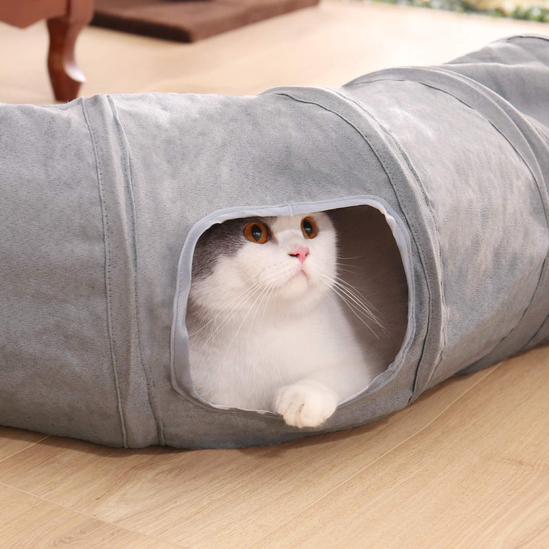 Ohana Beautiful Foldable Cat Tunnel Cat Toy with Ball Rustling Tunnel for Cats Puppies Rabbits or Small Animals Gray Shape S - PawsPlanet Australia
