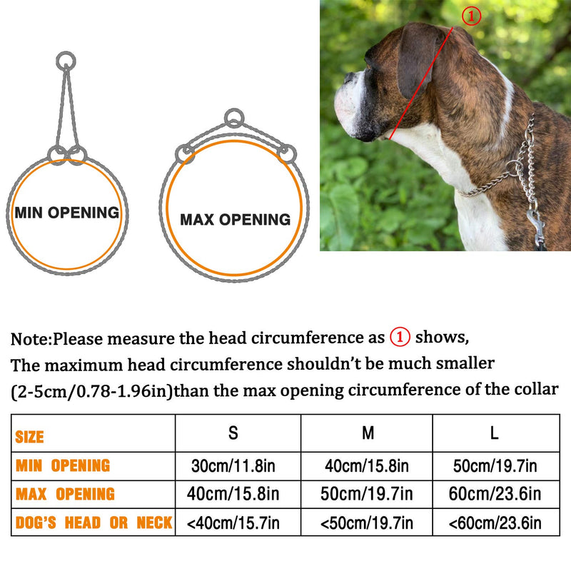 [Australia] - Pettom Martingale Training Chain Dog Collar Metal Pet Choker Collars Stainless Steel Durable Rust Proof for Small Medium and Large Dogs S,15.8in 