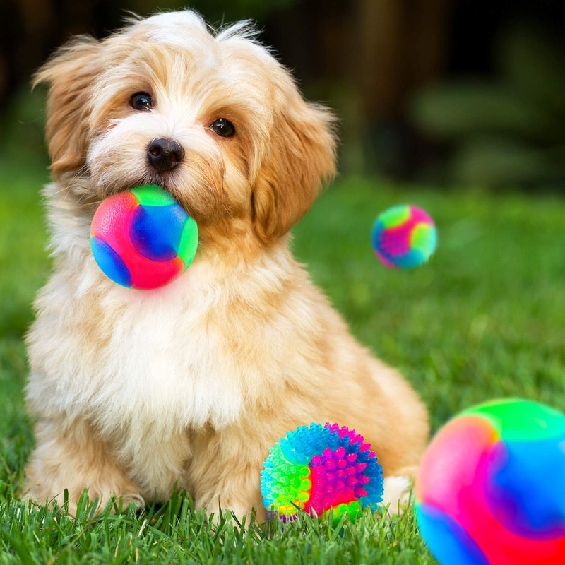 4 Pieces Light Up Dog Balls Glowing Elastic Balls LED Flashing Spike Pet Balls Molar Ball Pet Light Color Balls Interactive Pet Toys for Cats Dogs Chewing Playing (2.2 Inch, 2 Styles) - PawsPlanet Australia